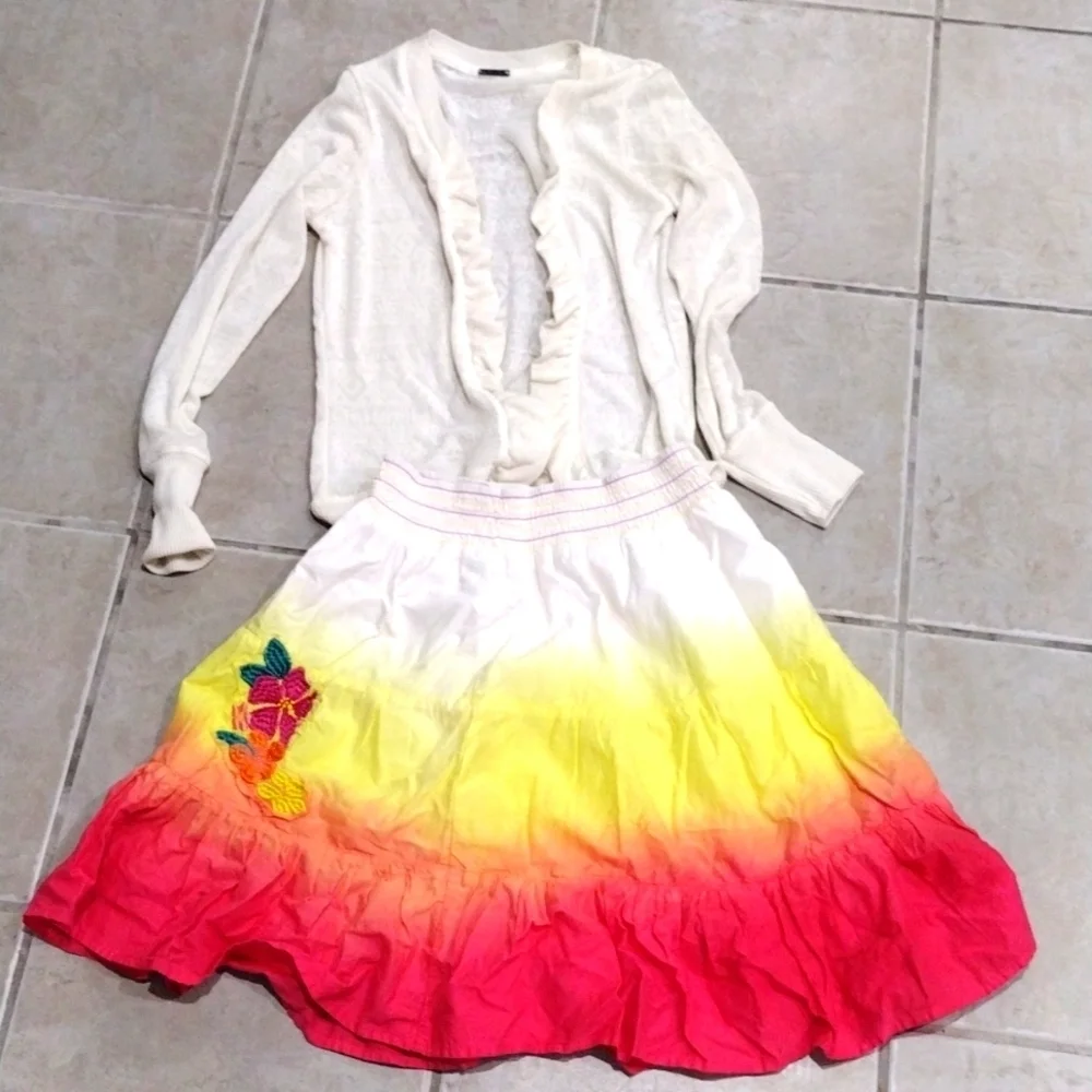 Place & Poof Girl Size 10/12 Colorful Skirt & Long Sleeve Open Top - Excellent